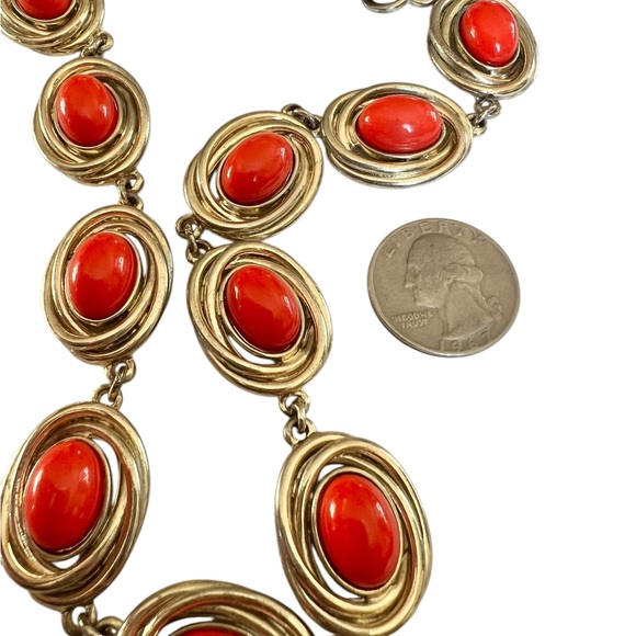 Vintage Talbots Gold-tone Orange Cabochons Necklace - Picture 5 of 6